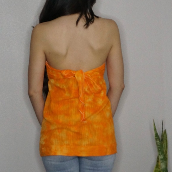 Orange & white tie die strapless top w/ tie in back size L - Picture 3 of 7